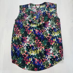 J. Crew Factory Multicolor Abstract Floral Sleeveless V-neck Blouse Sz 00